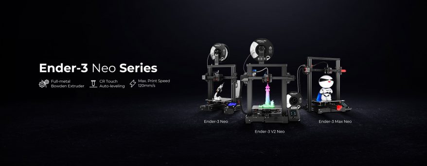 The Ender 3 Neo Series of 3D printers, including the Ender 3 Neo, Ender 3 V2 Neo, and the Ender 3 Max Neo