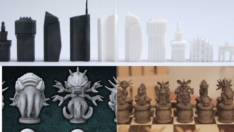 3D printed Milan, Eldtrich, and Pokémon chess pieces