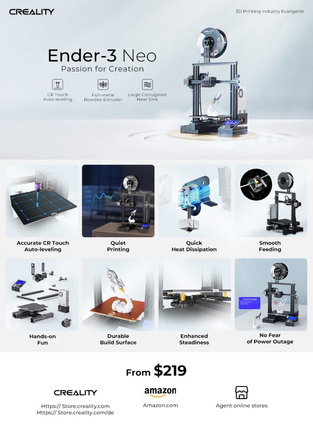 Ender 3 Neo with auto-levling, better heat dissipation, and improved build surface