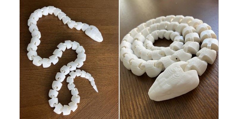 3D printed articulated snake printed on the Creality Sermoon V1