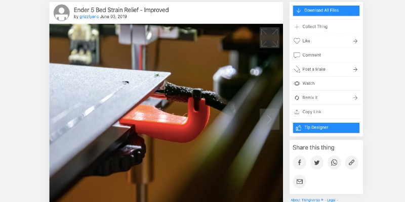 grizzlyeric's bed strain relief model on Thingiverse