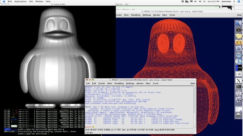 BRL-CAD software screenshot of a rendered penguin 