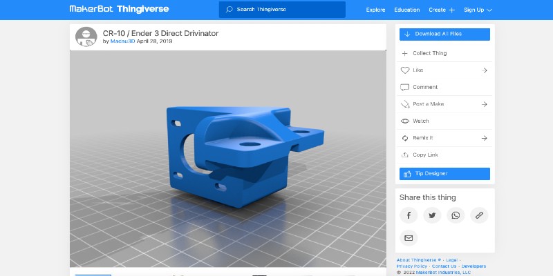 The CR-10 / Ender 3 Direct Drivinator made by Madau3D on Thingiverse