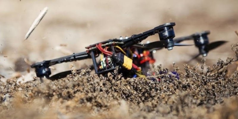 A crashed racing drone