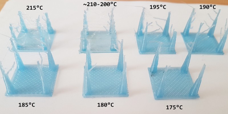 How different nozzle temperatures affect PETG stringing differently