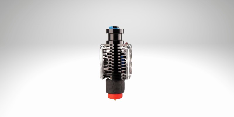 The E3D Revo Six hot end on a gradient background 