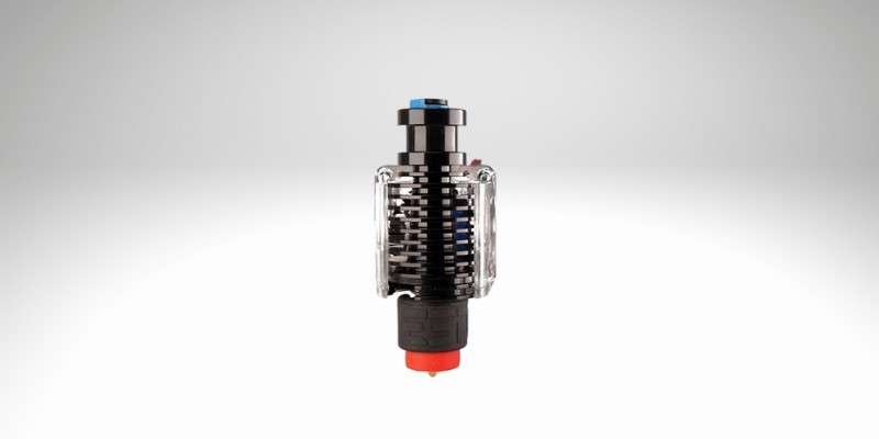 The E3D Revo Six hot end on a gradient background