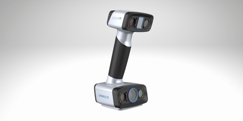 The EinScan HX handheld 3D scanner on a gradient background