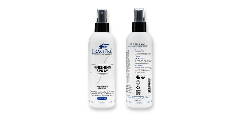 FRAGFRE Hair Finishing Spray front and back of product