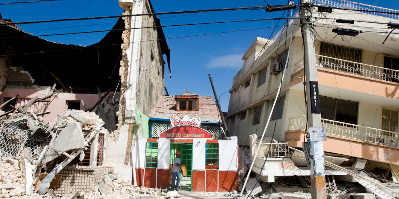 Earthquake damaged buildings in Port au Prince, Haiti