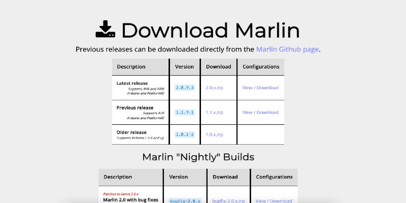 The Marlin 2.0 download page