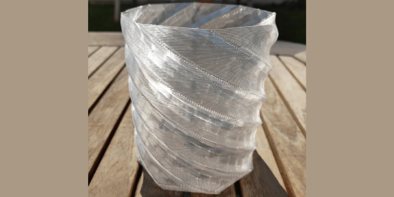 A transparent vase made of PETG filament