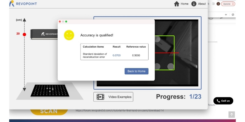 Revopoint POP 2 accuracy calibration showing it is accurate to 0.07mm