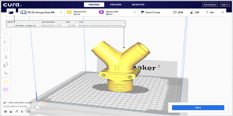 Screenshot of the Ultimaker Cura slicer software interface