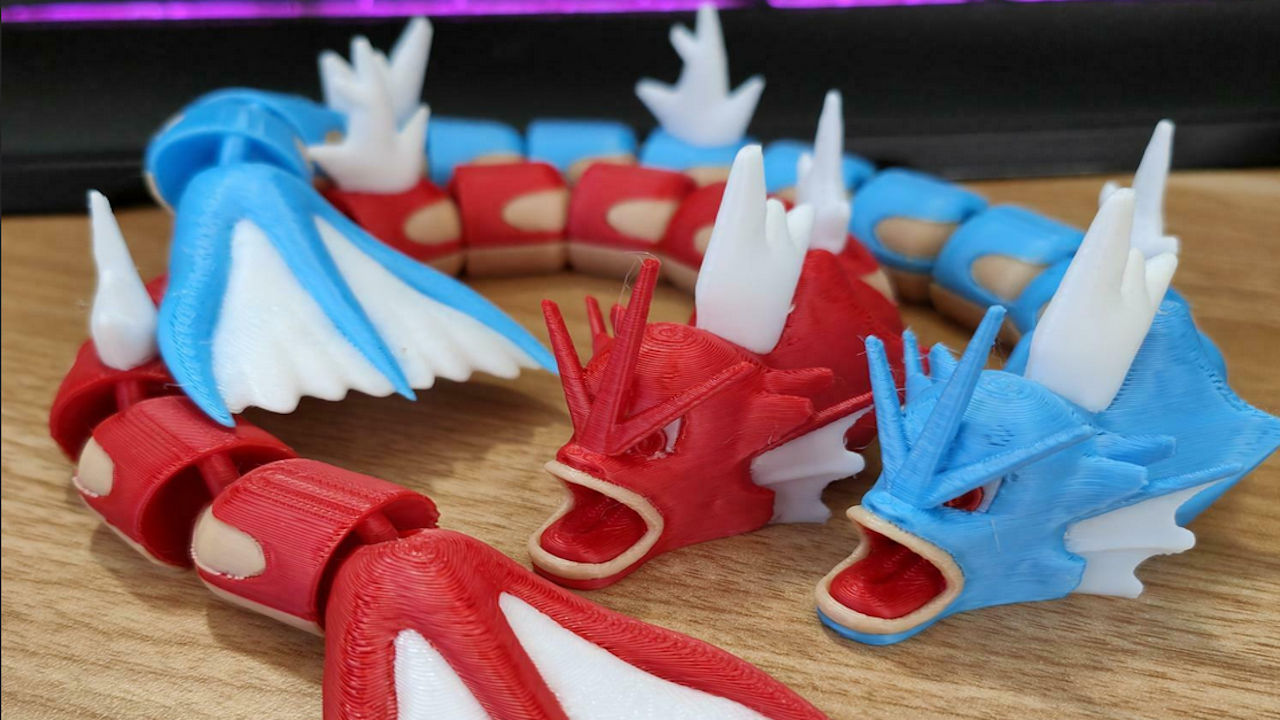 Coolest Things to 3D Print 2023 Featured Image Articulated Dragon Gyarados and Shiny Gyarados