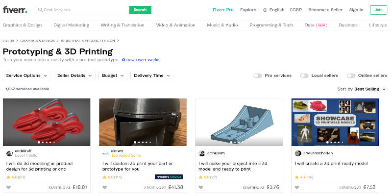 Selling 3D Printed Items on Fiverr