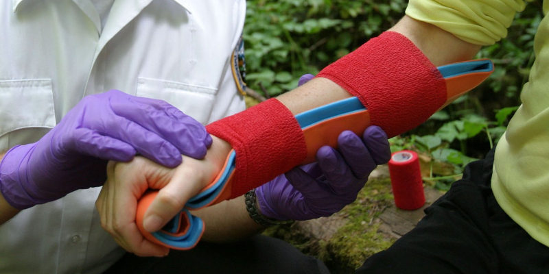 A splint being applied to a patient