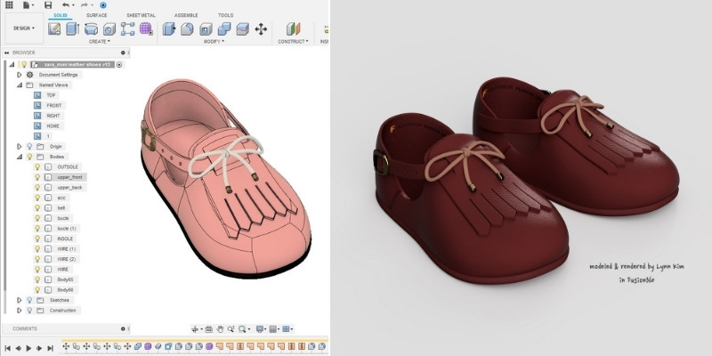 shoe modeled and rendered in Fusion 360